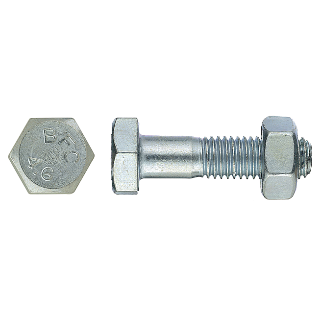 Sechskantschraube mit Mutter DIN 601 vz, SW 10 M6 x 60